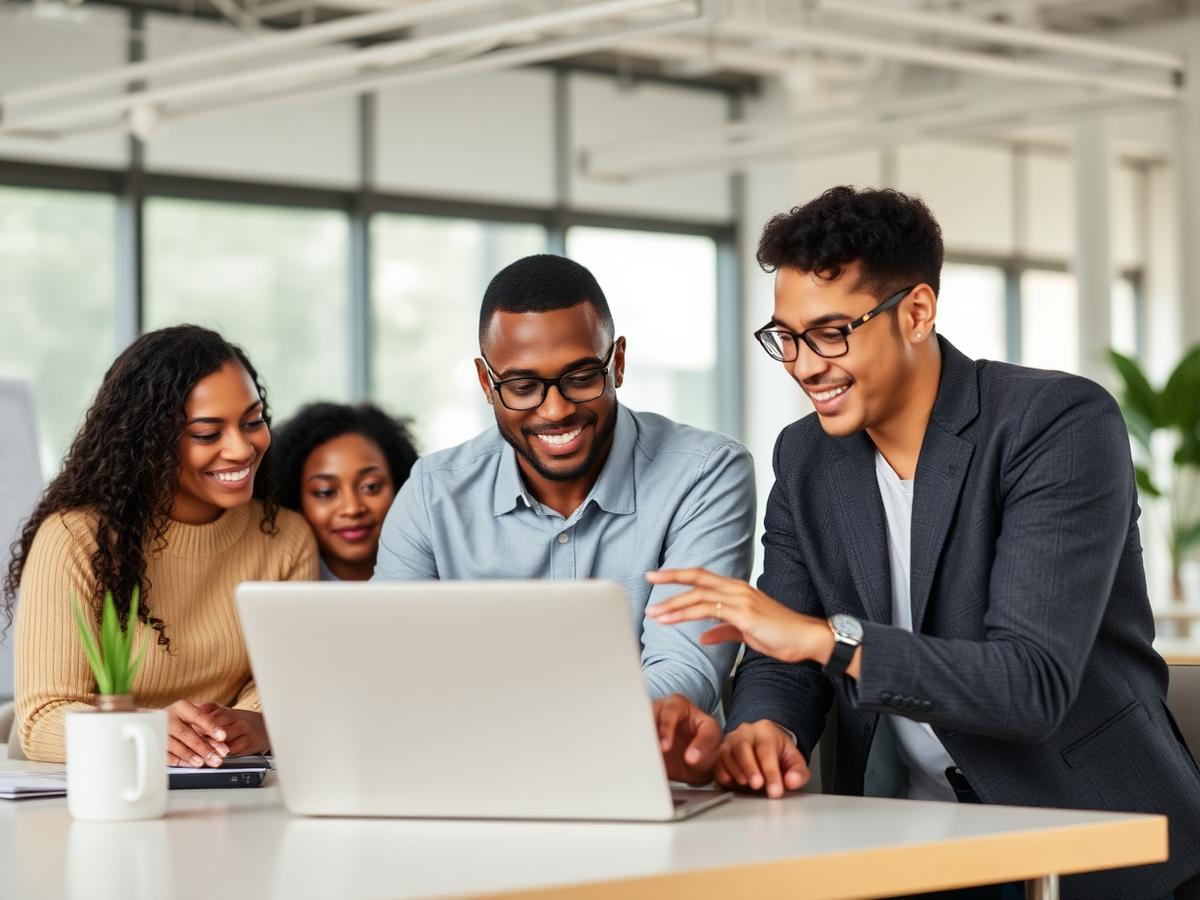 Young professional working with a team in an office
